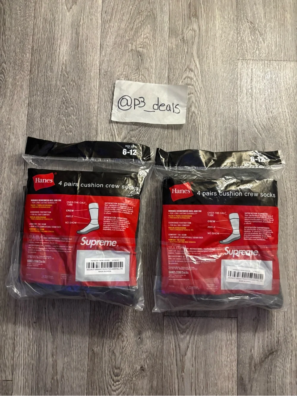 Supreme Black Crew Socks with Red and White Logo - Pack of 1